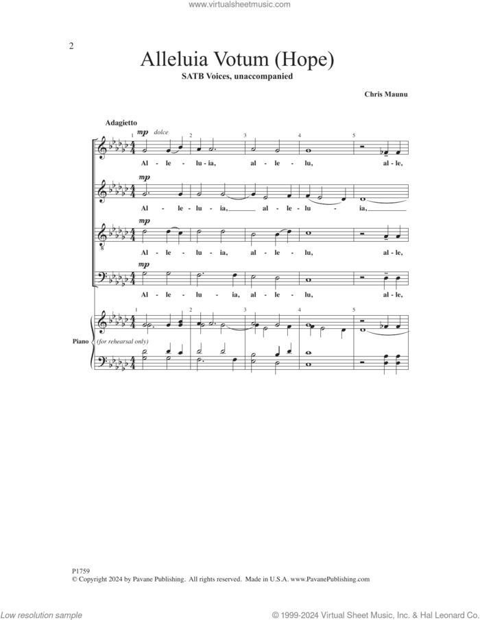 Alleluia Votum sheet music for choir (SATB Divisi) by Chris Maunu, intermediate skill level