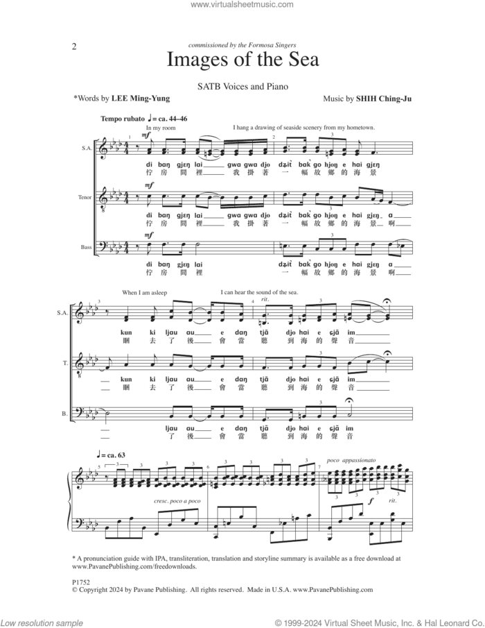 Images Of The Sea sheet music for choir (SATB: soprano, alto, tenor, bass) by Shih Ching-Ju and Lee Min-Yong, intermediate skill level