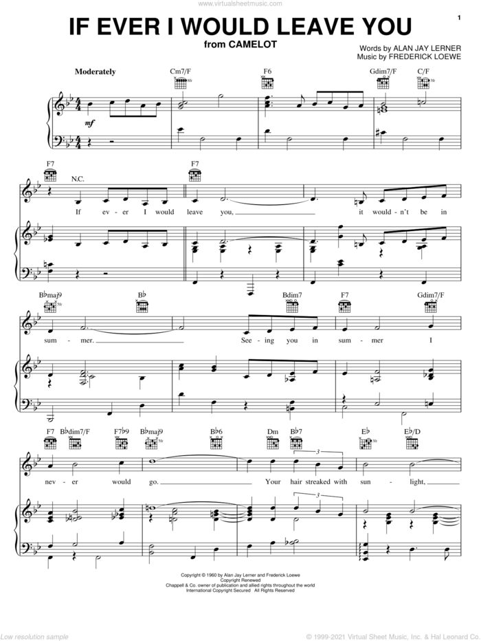 If Ever I Would Leave You sheet music for voice, piano or guitar by Lerner & Loewe, Camelot (Musical), Alan Jay Lerner and Frederick Loewe, intermediate skill level