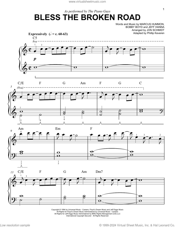 Bless The Broken Road (arr. Phillip Keveren) sheet music for piano solo by The Piano Guys, Phillip Keveren, Rascal Flatts, Bobby Boyd, Jeffrey Hanna and Marcus Hummon, wedding score, easy skill level