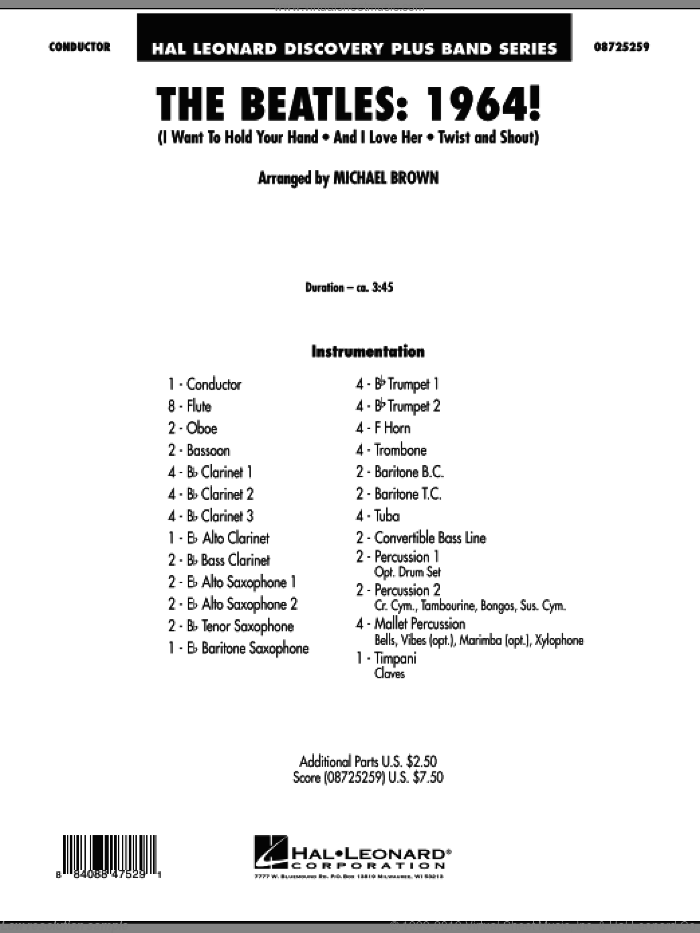 The Beatles - 1964! (COMPLETE) sheet music for concert band by The Beatles and Michael Brown, intermediate skill level