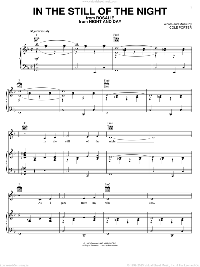 In The Still Of The Night sheet music for voice, piano or guitar by Cole Porter, Billy Eckstine, Charlie Parker, Django Reinhardt, Engelbert Humperdinck, Jo Stafford, Perry Como and Vic Damone, intermediate skill level