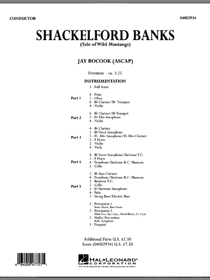 Shackelford Banks (Tale of Wild Mustangs) (COMPLETE) sheet music for concert band by Jay Bocook, intermediate skill level