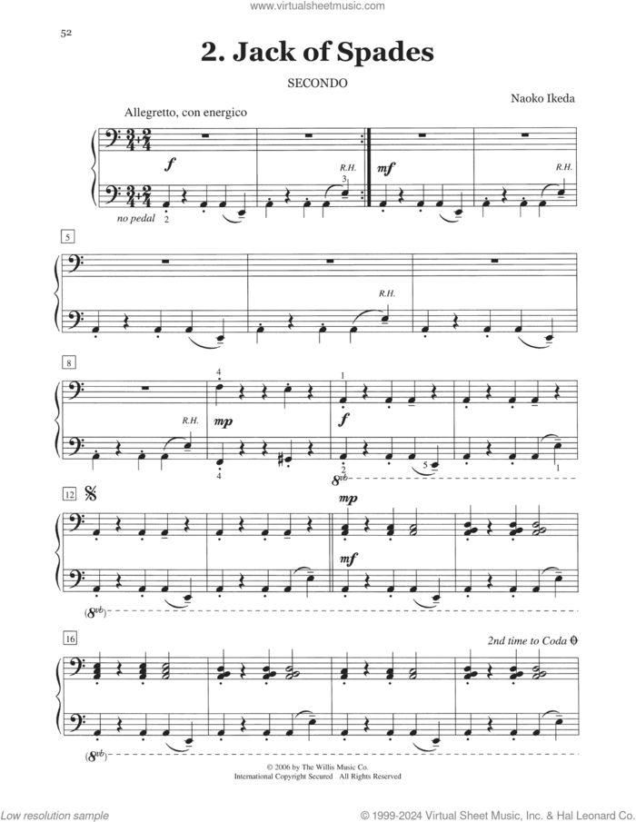 Jack Of Spades sheet music for piano four hands by Naoko Ikeda, intermediate skill level