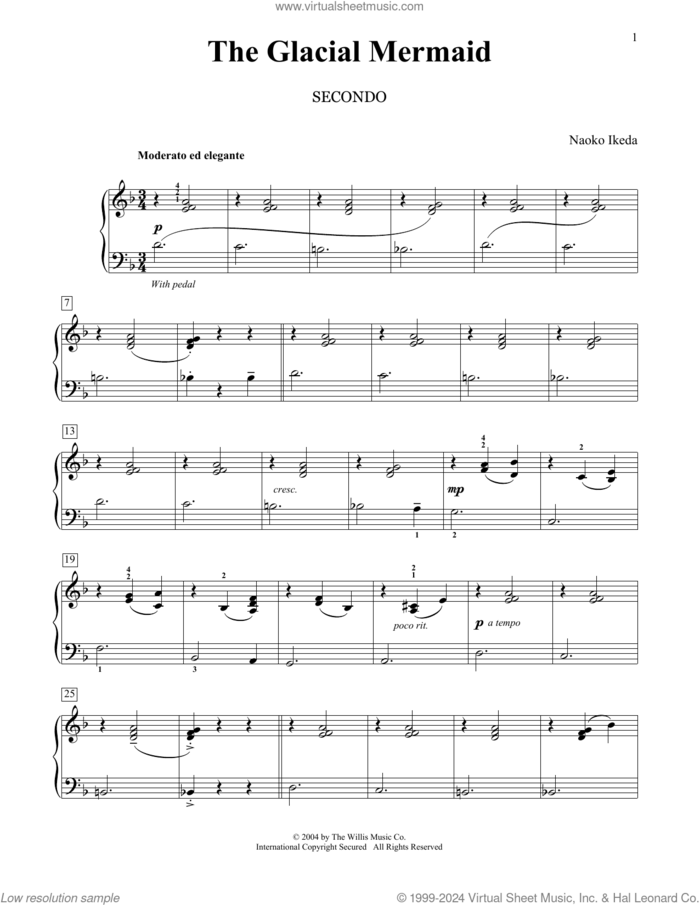 The Glacial Mermaid sheet music for piano four hands by Naoko Ikeda, intermediate skill level