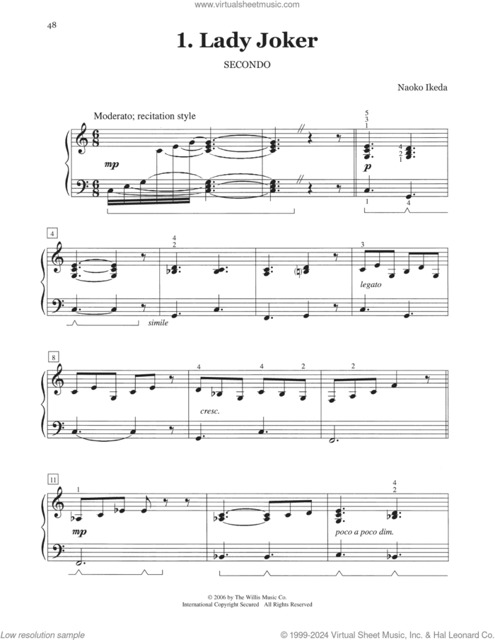Lady Joker sheet music for piano four hands by Naoko Ikeda, intermediate skill level