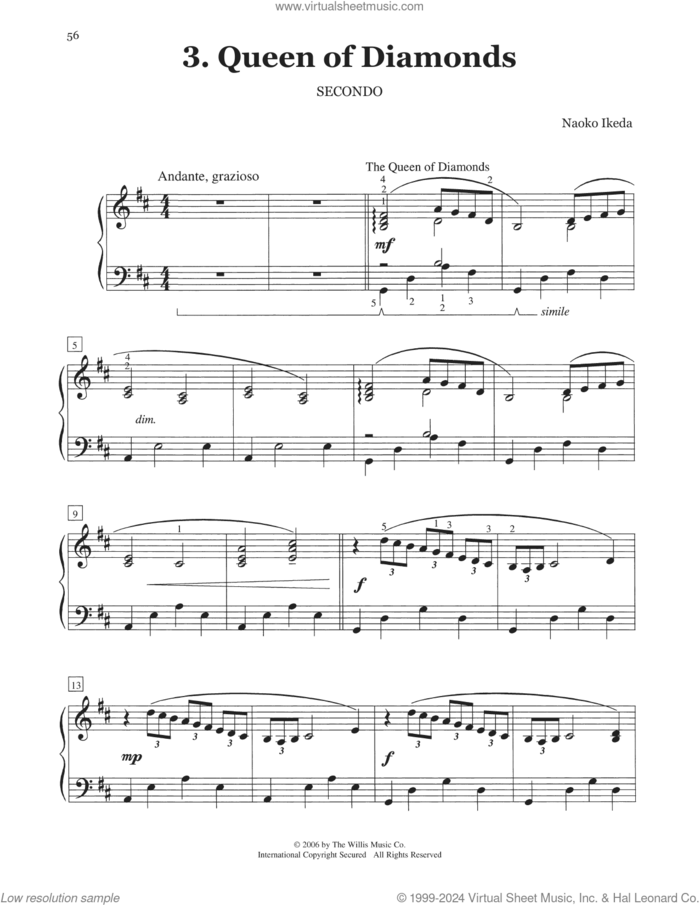 Queen Of Diamonds sheet music for piano four hands by Naoko Ikeda, intermediate skill level