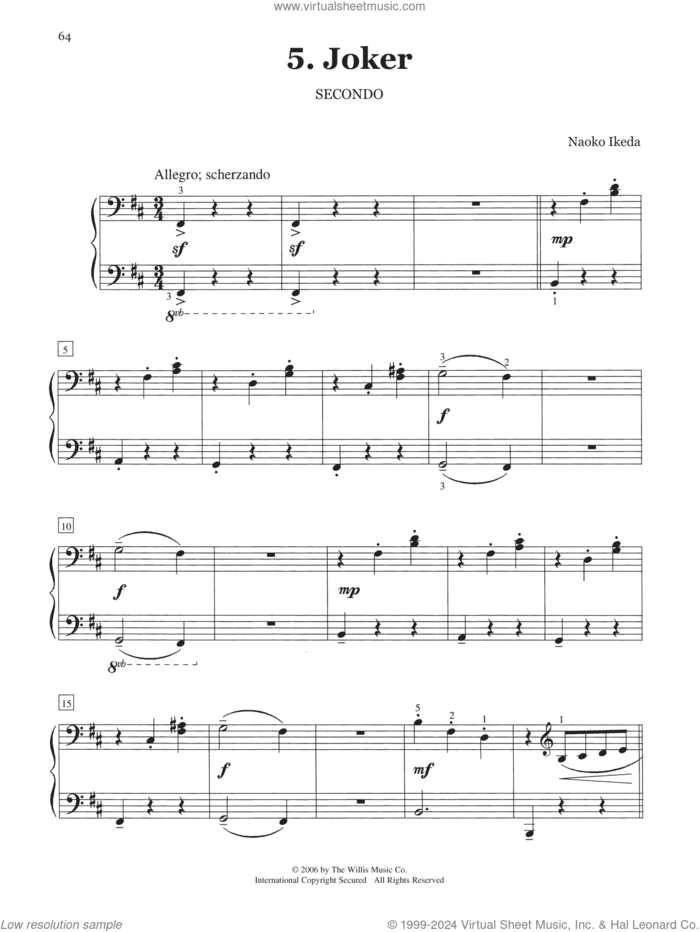 Joker sheet music for piano four hands by Naoko Ikeda, intermediate skill level