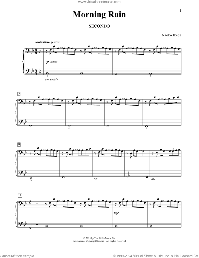 Morning Rain sheet music for piano four hands by Naoko Ikeda, intermediate skill level