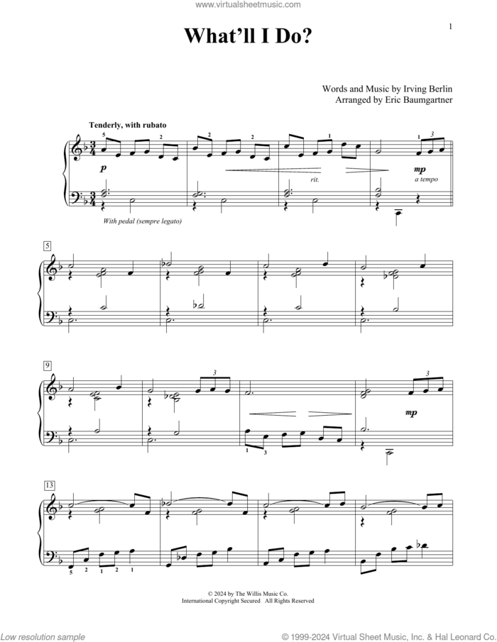 What'll I Do? (arr. Eric Baumgartner) sheet music for piano solo (elementary) by Irving Berlin and Eric Baumgartner, beginner piano (elementary)
