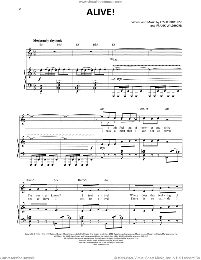 Alive! (from Jekyll and Hyde) (2013 Revival Version) sheet music for voice and piano by Frank Wildhorn & Leslie Bricusse, Frank Wildhorn and Leslie Bricusse, intermediate skill level