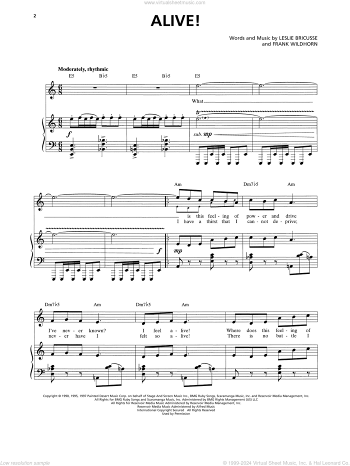 Alive! (from Jekyll and Hyde) (2013 Revival Version) sheet music for voice and piano by Frank Wildhorn & Leslie Bricusse, Frank Wildhorn and Leslie Bricusse, intermediate skill level