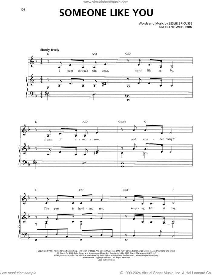Someone Like You (from Jekyll and Hyde) (2013 Revival Version) sheet music for voice and piano by Frank Wildhorn & Leslie Bricusse, Frank Wildhorn and Leslie Bricusse, intermediate skill level