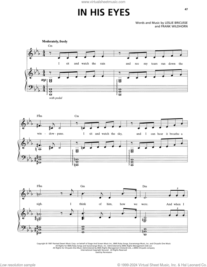 In His Eyes (from Jekyll and Hyde) (2013 Revival Version) sheet music for voice and piano by Frank Wildhorn & Leslie Bricusse, Frank Wildhorn and Leslie Bricusse, intermediate skill level