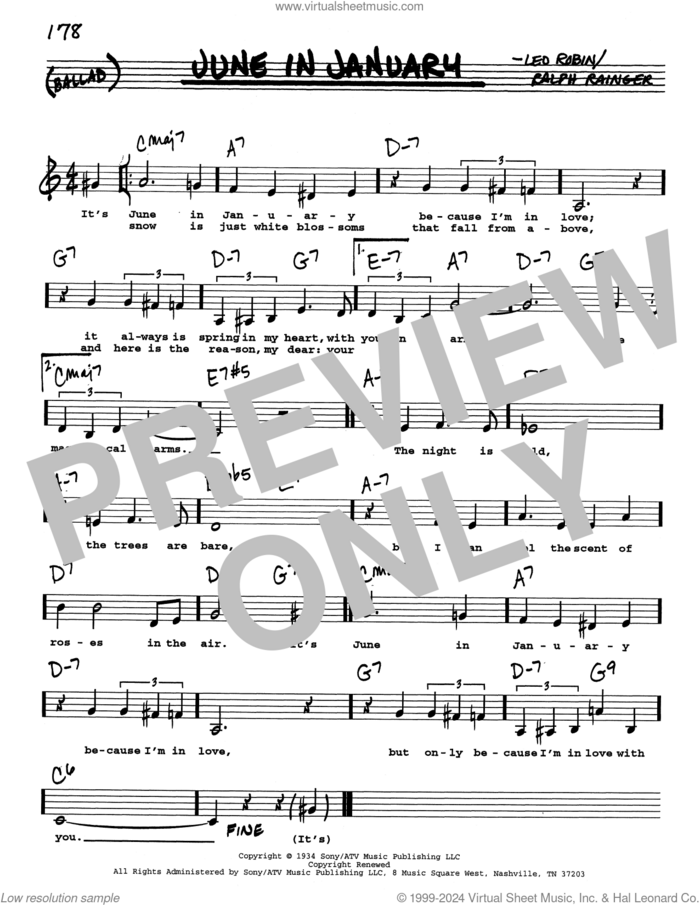 June In January (Low Voice) sheet music for voice and other instruments (real book with lyrics) by Leo Robin and Ralph Rainger, intermediate skill level