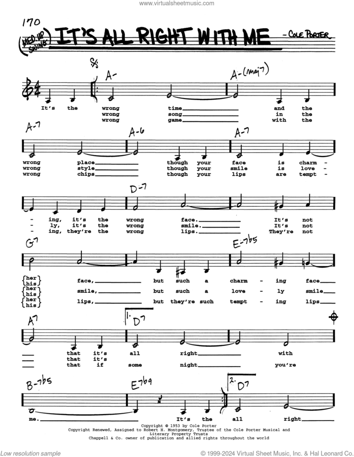 It's All Right With Me (Low Voice) sheet music for voice and other instruments (real book with lyrics) by Cole Porter, intermediate skill level