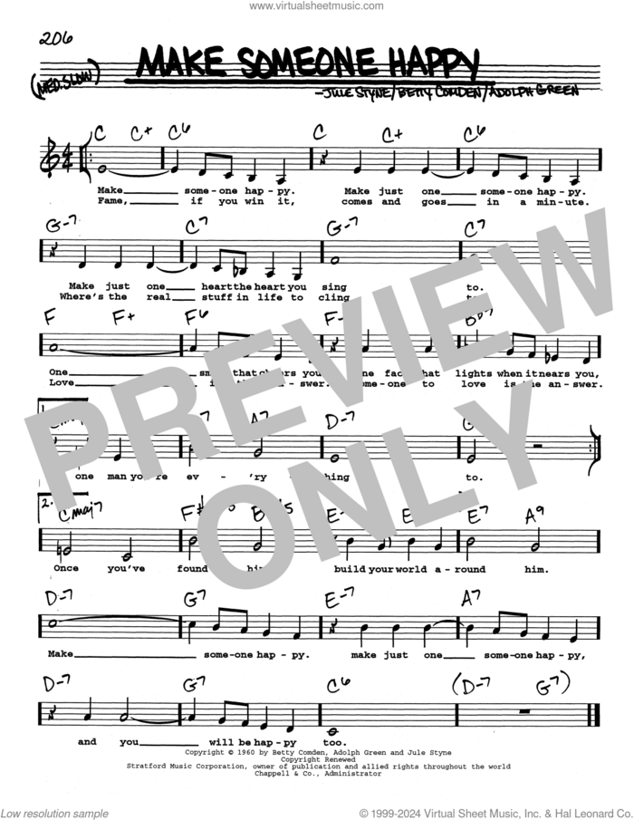Make Someone Happy (Low Voice) sheet music for voice and other instruments (real book with lyrics) by Jule Styne, Adolph Green and Betty Comden, intermediate skill level