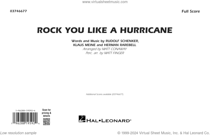 Rock You Like A Hurricane (arr. Conaway/Finger) sheet music for marching band (full score) by Scorpions, Matt Conaway, Matt Finger, Herman Rarebell, Klaus Meine and Rudolf Schenker, intermediate skill level
