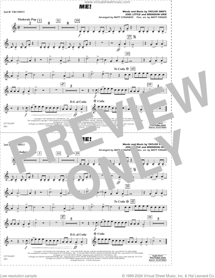 Me! (arr. Conaway/Finger) sheet music for marching band (2nd Bb trumpet) by Taylor Swift, Matt Conaway, Matt Finger, Brendon Urie and Joel Little, intermediate skill level