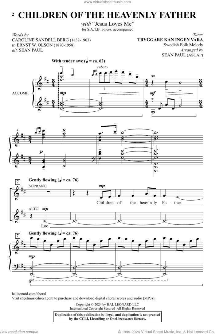 Children Of The Heavenly Father (with 'Jesus Loves Me') sheet music for choir (SATB: soprano, alto, tenor, bass) by Sean Paul, intermediate skill level
