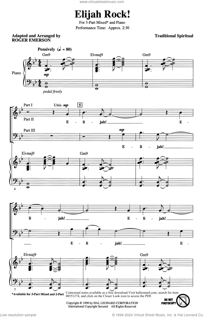 Elijah Rock (arr. Roger Emerson) sheet music for choir (3-Part Mixed)  and Roger Emerson, intermediate skill level