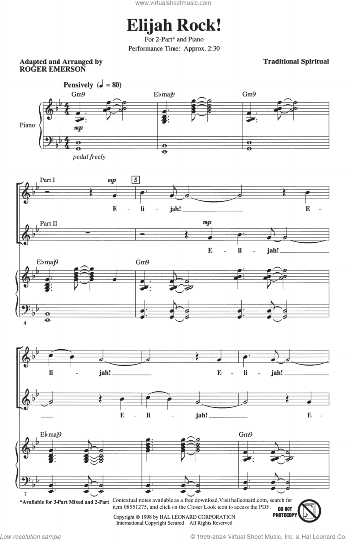 Elijah Rock (arr. Roger Emerson) sheet music for choir (2-Part)  and Roger Emerson, intermediate duet