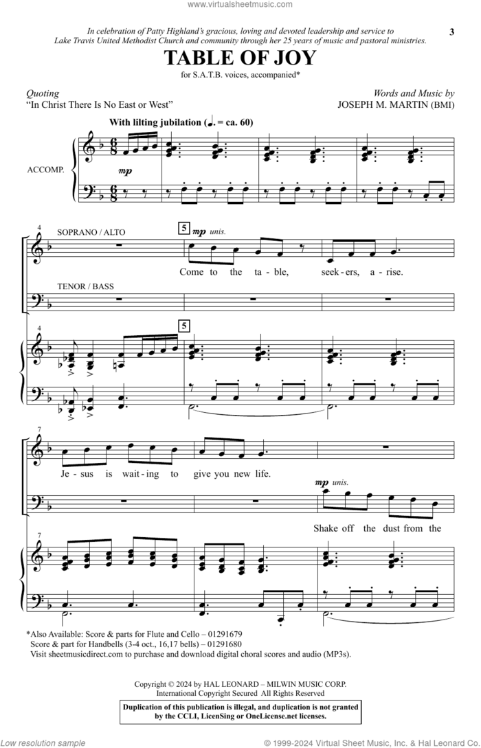 Table Of Joy sheet music for choir (SATB: soprano, alto, tenor, bass) by Joseph M. Martin, intermediate skill level