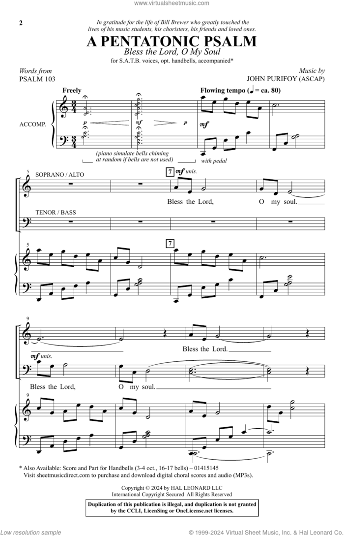 A Pentatonic Psalm (Bless The Lord, O My Soul) sheet music for choir (SATB: soprano, alto, tenor, bass) by John Purifoy and Psalm 103, intermediate skill level