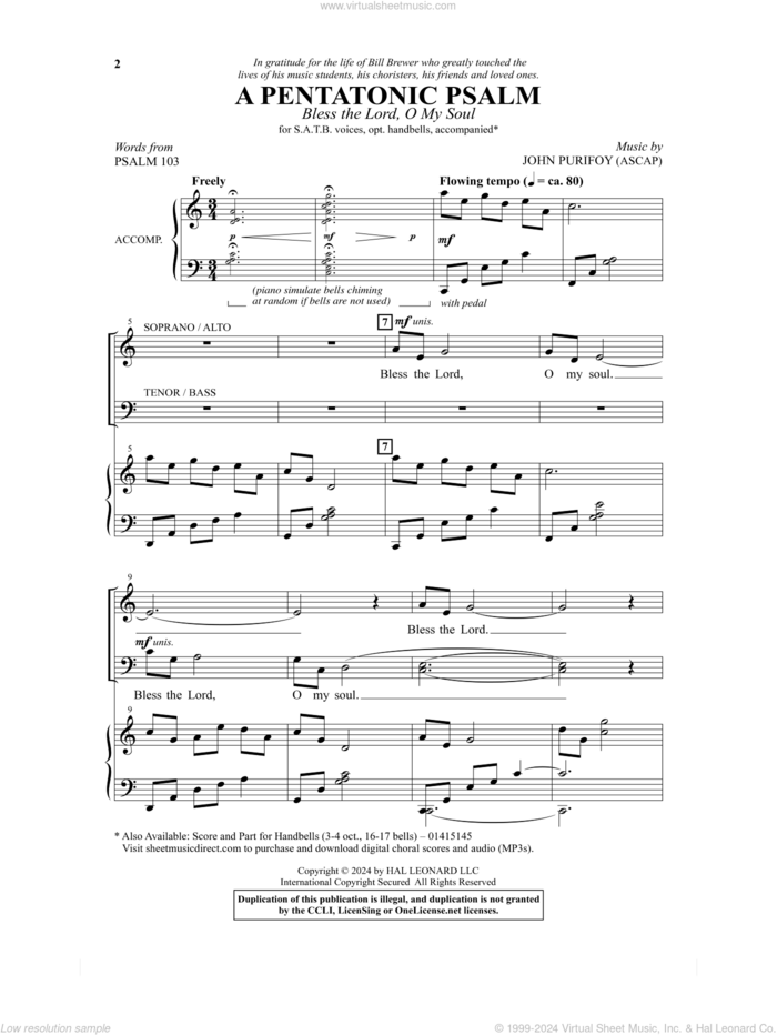 A Pentatonic Psalm (Bless The Lord, O My Soul) sheet music for choir (SATB: soprano, alto, tenor, bass) by John Purifoy and Psalm 103, intermediate skill level