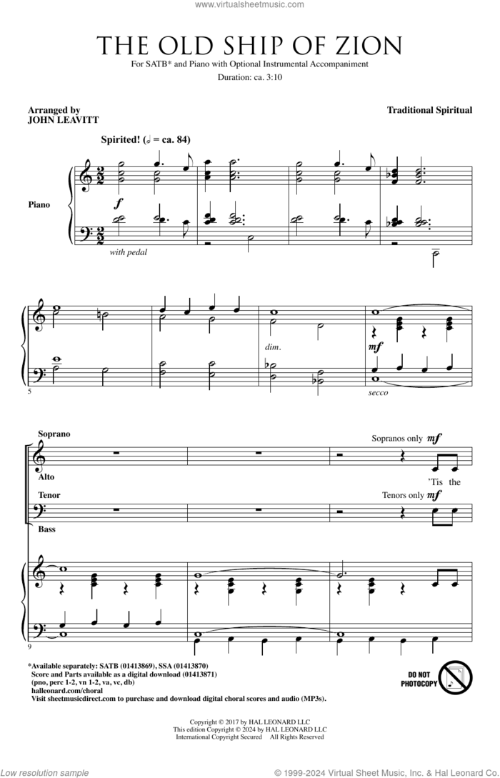 The Old Ship Of Zion (arr. John Leavitt) sheet music for choir (SATB: soprano, alto, tenor, bass)  and John Leavitt, intermediate skill level