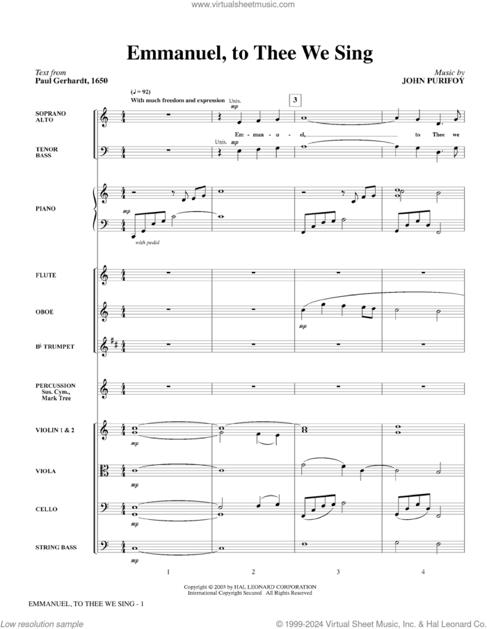 Emmanuel, To Thee We Sing (COMPLETE) sheet music for orchestra/band by John Purifoy and Paul Gerhardt, intermediate skill level