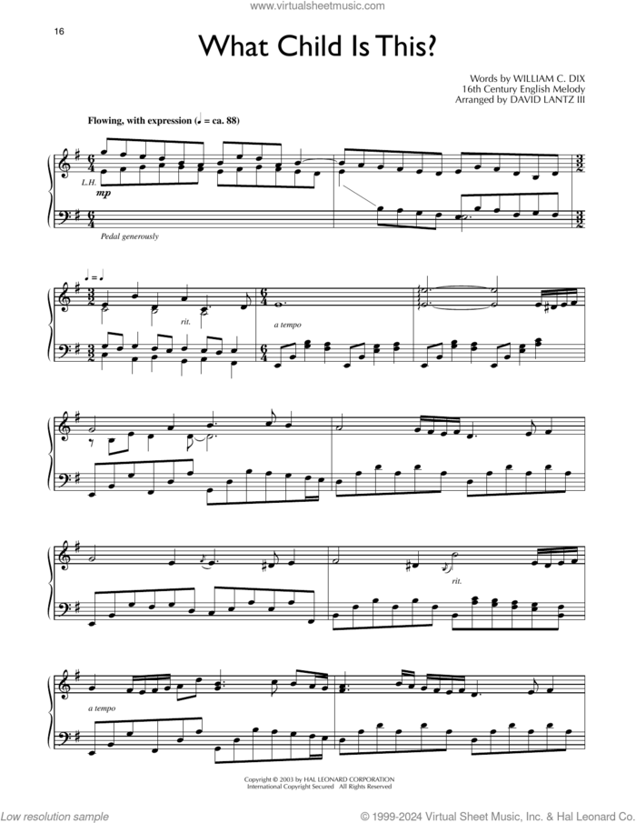 What Child Is This? (arr. David Lantz III) sheet music for piano solo by William Chatterton Dix, David Lanz and Miscellaneous, intermediate skill level