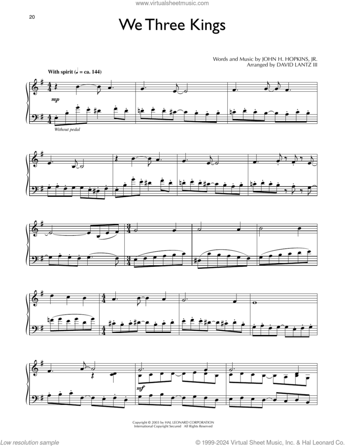 We Three Kings Of Orient Are (arr. David Lantz III) sheet music for piano solo by John H. Hopkins, Jr. and David Lanz, intermediate skill level