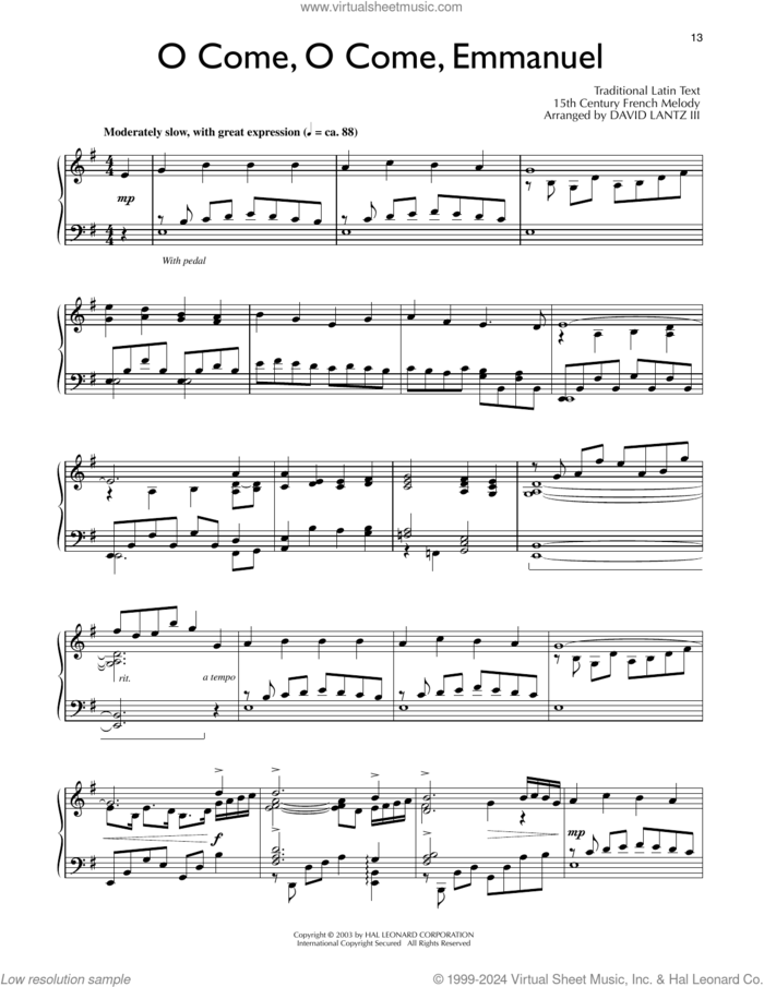 O Come, O Come, Emmanuel (arr. David Lantz III) sheet music for piano solo by John M. Neale (v. 1,2), David Lanz, 15th Century French Melody, Henry S. Coffin (v. 3,4), Miscellaneous and Thomas Helmore, intermediate skill level