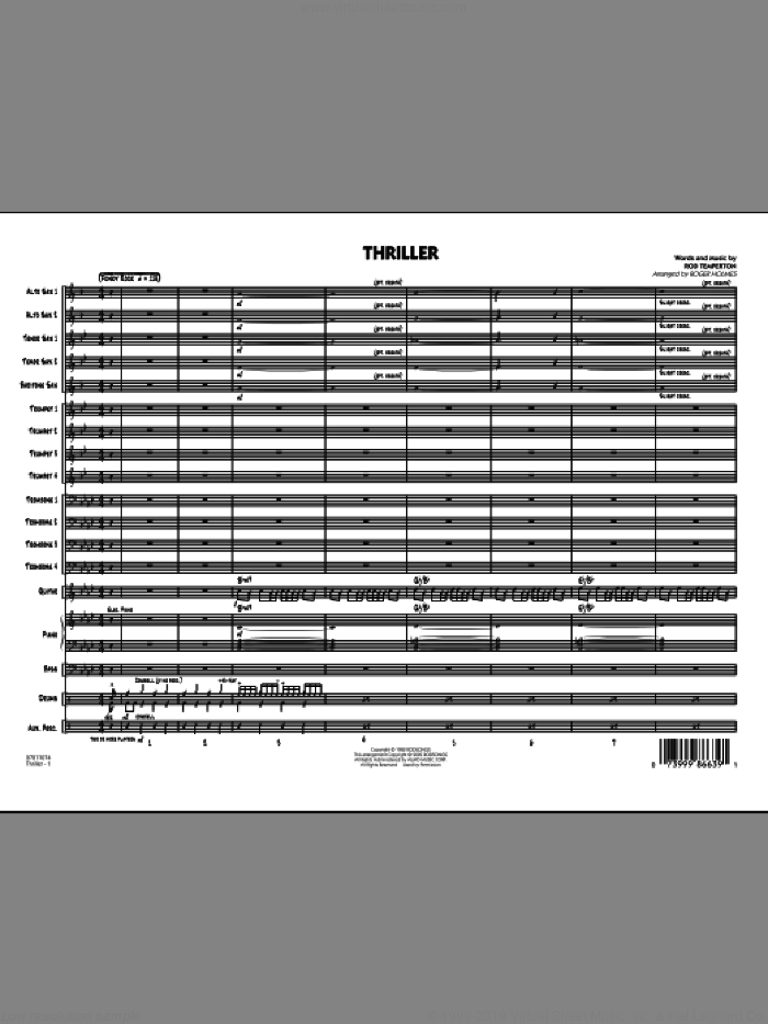 Thriller (COMPLETE) sheet music for jazz band by Rod Temperton, Michael Jackson and Roger Holmes, intermediate skill level