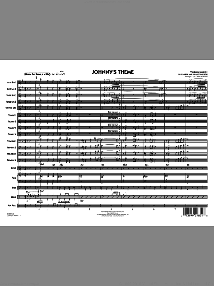 Johnny's Theme (from The Tonight Show) (COMPLETE) sheet music for jazz band by Paul Anka, Johnny Carson, Doc Severinson and John Higgins, intermediate skill level