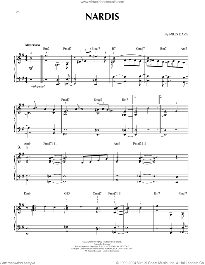Nardis (arr. Brent Edstrom) [Jazz version] sheet music for piano solo by Miles Davis, Brent Edstrom and Bill Evans, intermediate skill level