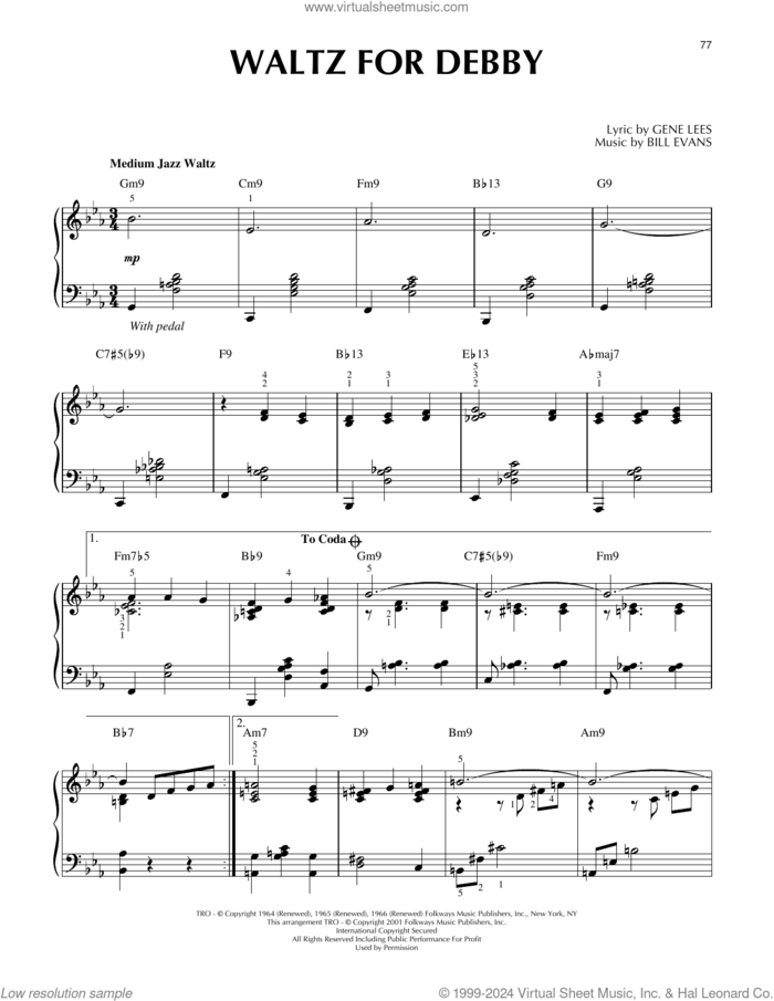 Waltz For Debby (arr. Brent Edstrom) [Jazz version] sheet music for piano solo by Bill Evans, Brent Edstrom and Eugene John Lees, intermediate skill level