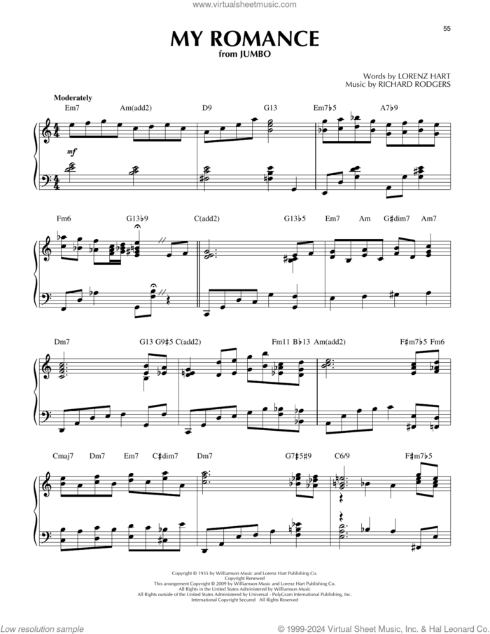 My Romance (arr. Brent Edstrom) [Jazz version] sheet music for piano solo by Rodgers & Hart, Brent Edstrom, Lorenz Hart and Richard Rodgers, intermediate skill level