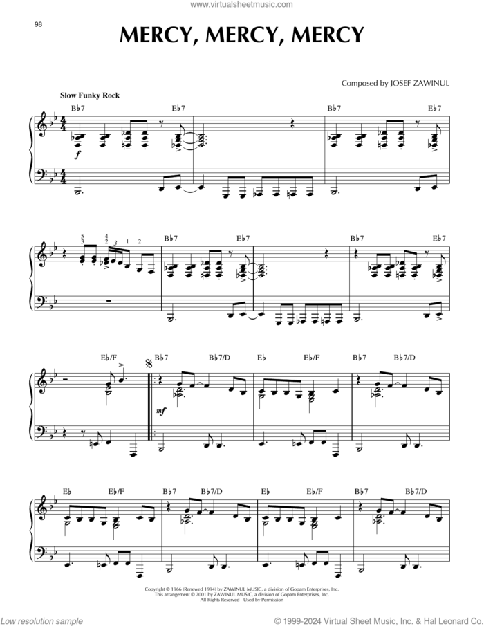 Mercy, Mercy, Mercy (arr. Brent Edstrom) [Jazz version] sheet music for piano solo by The Buckinghams, Brent Edstrom and Josef Zawinul, intermediate skill level