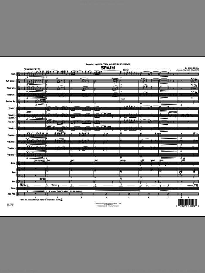 Spain (COMPLETE) sheet music for jazz band by Chick Corea, Al Jarreau, Artie Maren, Joaquin Rodrigo and Paul Jennings, intermediate skill level