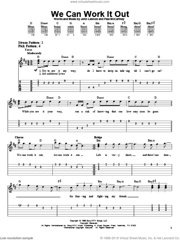We Can Work It Out sheet music for guitar solo (easy tablature) by Paul McCartney, The Beatles and John Lennon, easy guitar (easy tablature)