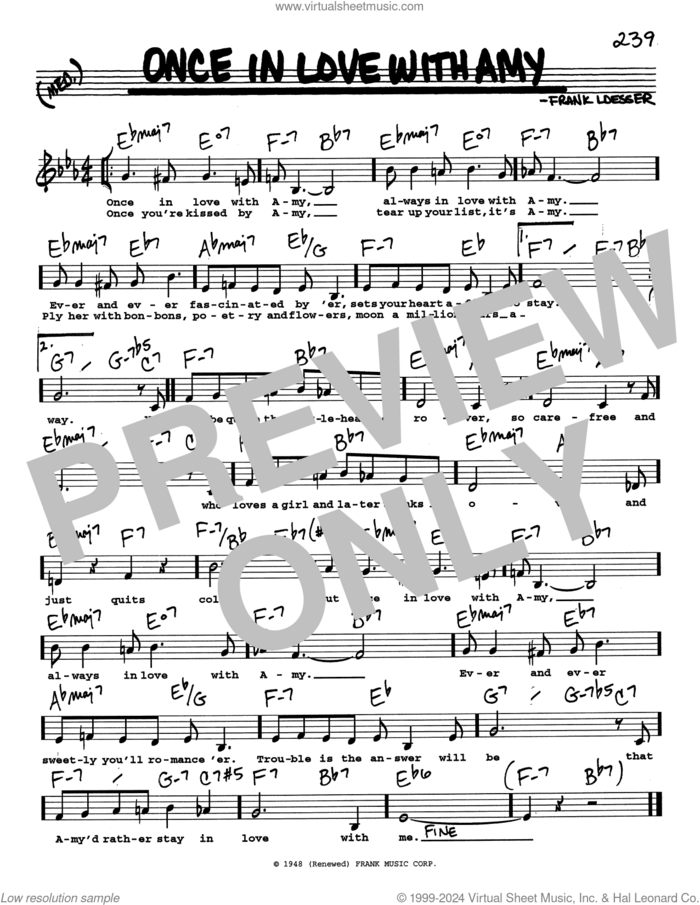 Once In Love With Amy (Low Voice) sheet music for voice and other instruments (real book with lyrics) by Frank Loesser, intermediate skill level