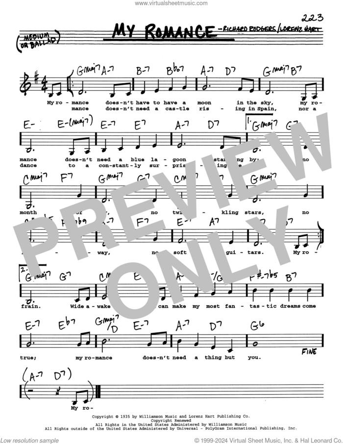 My Romance (Low Voice) sheet music for voice and other instruments (real book with lyrics) by Richard Rodgers, Lorenz Hart and Rodgers & Hart, intermediate skill level