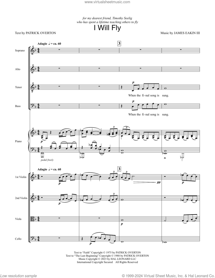 I Will Fly sheet music for orchestra/band (full score, satb) by James Eakin III and Patrick Overton, intermediate skill level