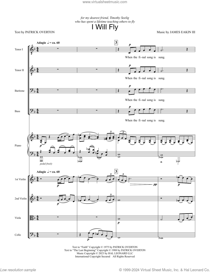 I Will Fly sheet music for orchestra/band (full score, ttbb) by James Eakin III and Patrick Overton, intermediate skill level