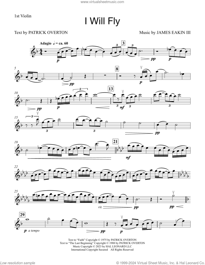 I Will Fly sheet music for orchestra/band (violin 1) by James Eakin III and Patrick Overton, intermediate skill level