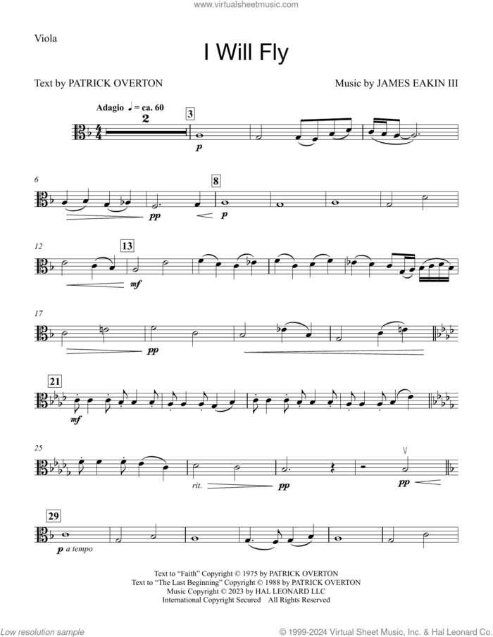 I Will Fly sheet music for orchestra/band (viola) by James Eakin III and Patrick Overton, intermediate skill level