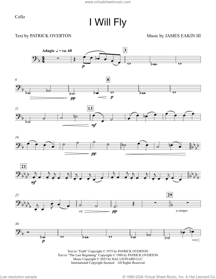 I Will Fly sheet music for orchestra/band (cello) by James Eakin III and Patrick Overton, intermediate skill level