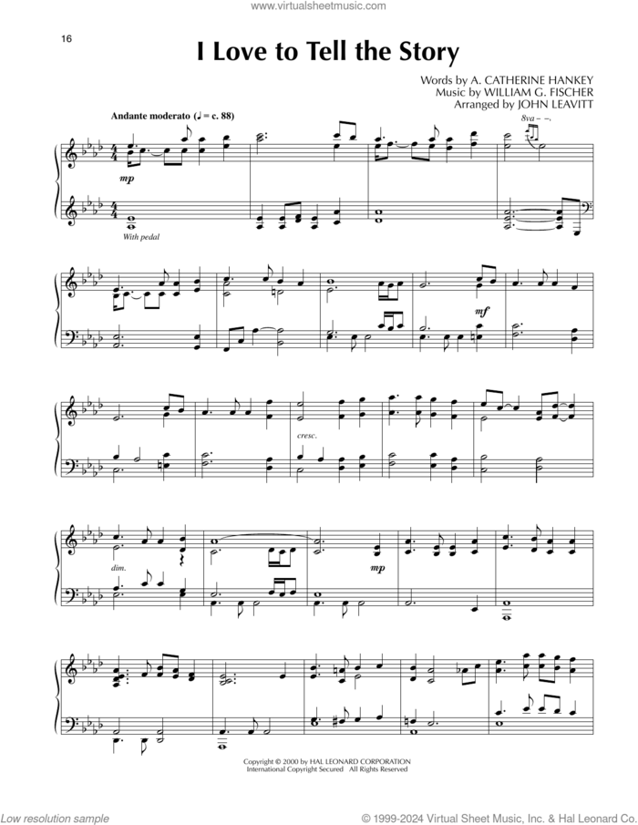 I Love To Tell The Story (arr. John Leavitt) sheet music for piano solo by William G. Fischer, John Leavitt and A. Catherine Hankey, intermediate skill level